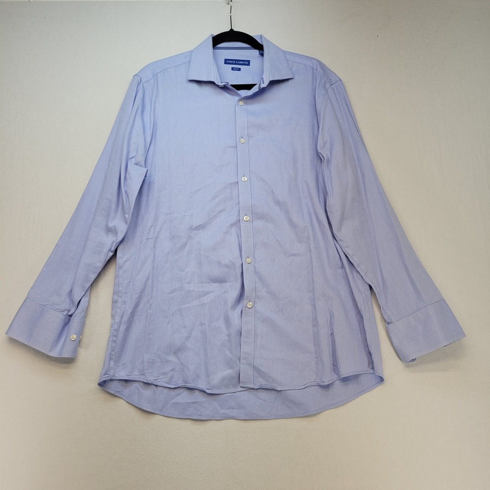Vince Camuto Dress Shirt Mens 16.5 32/33 Blue Slim Fit Micro Pattern Cotton